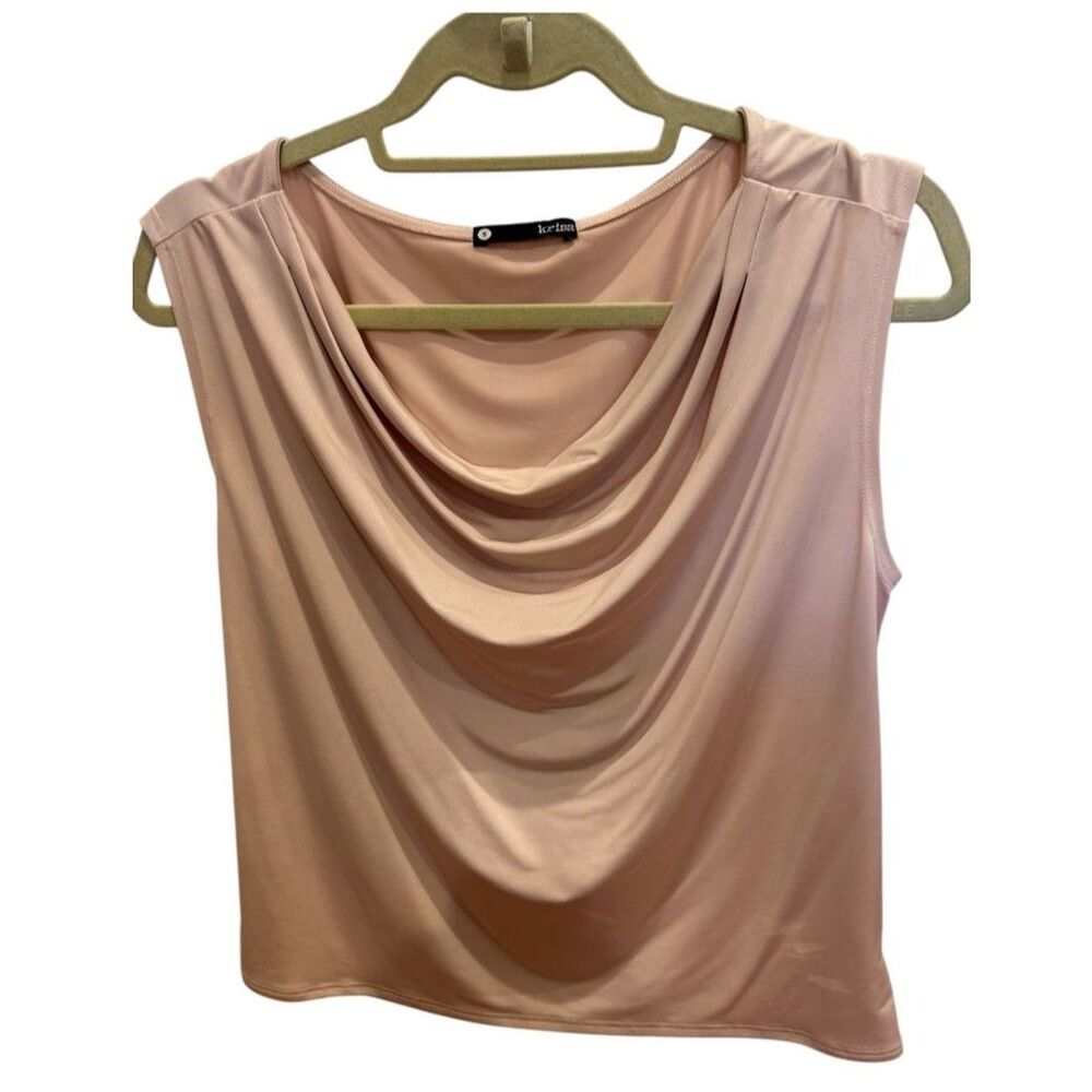 Krisa Draped Cowl Neck Sleeveless Blouse Top Pink Small
